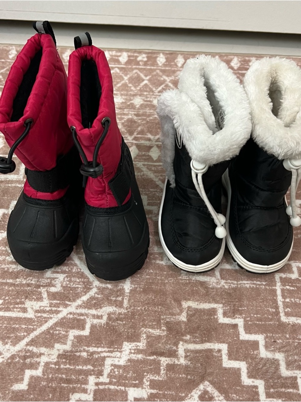 Kids Winter Snow Boots - Black & pink, black and white Duo